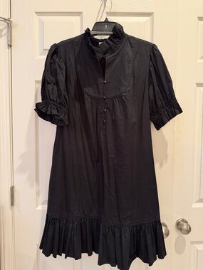 Black Ruffle-Trim Short Sleeve Mini Dress